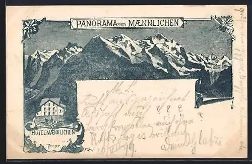 Künstler-AK Grindelwald, Maennlichen, Hotel Maennlichen und Alpenpanorama