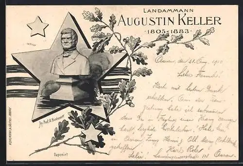 Künstler-AK Aarau, Denkmal Landamman Augustin Keller