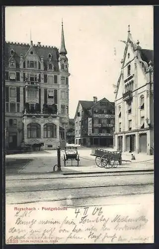 AK Rorschach, Strassenpartie mit Postgebäude