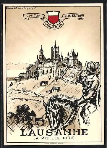 Künstler-AK Lausanne, La Vieille Cite