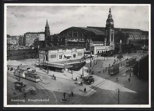 AK Hamburg, Georgsplatz mit Hauptbahnhof und Strassenbahn
