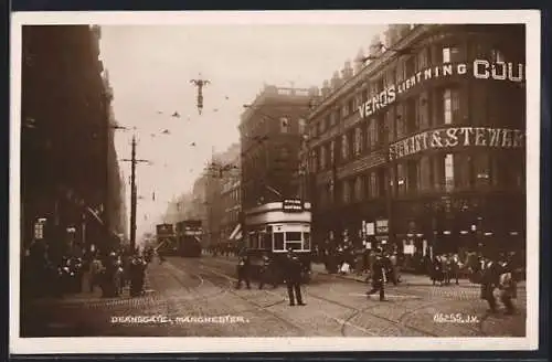 AK Manchester, Deansgate, Strassenbahn
