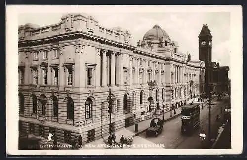 AK Birmingham, New Art Gallery-Extension, Strassenbahn