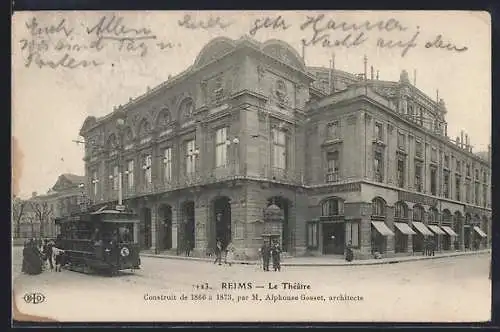 AK Reims, Le Theatre, Strassenbahn