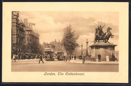 AK London, The Embankment, Strassenbahn