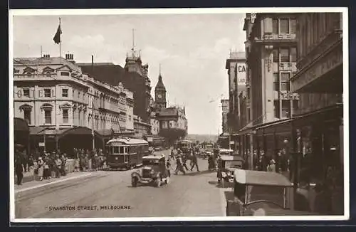 AK Melbourne, Swanston Street, Strassenbahn