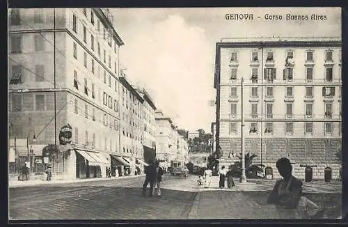 AK Genova, Corso Buenos Aires, Strassenbahn