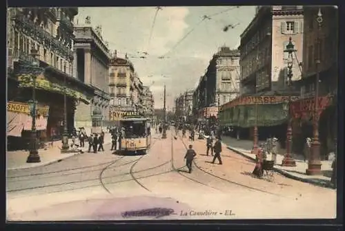 AK Marseille, La Cannebière, Strassenbahn