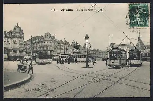 AK Orléans, Place du Martroi, Strassenbahnen