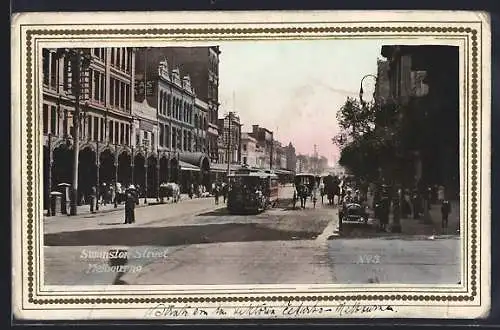 AK Melbourne, Überfüllte Strassenbahn in der Swanston Street