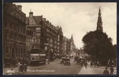 AK Edinburgh, Princes Street, Strassenbahn