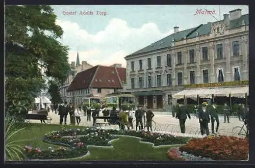 AK Malmö, Gustav Adolfs Torg, Strassenbahn