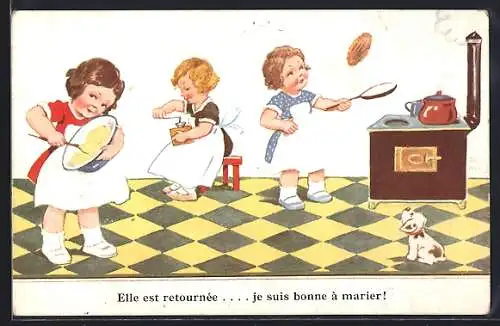 Künstler-AK John Wills: Mädchen beim Kochen