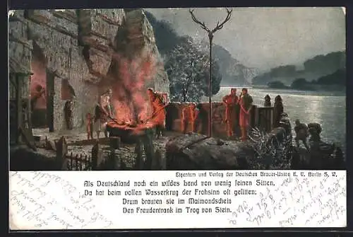 Künstler-AK Zeno Diemer: Das Deutsche Nationalgetränk, Germanen beim Brauen von Bier