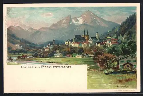 Künstler-AK H. Deuchert: Berchtesgaden, Blick zum Ort