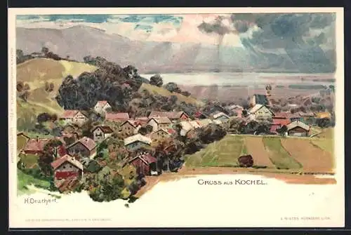 Künstler-AK Heinrich Deuchert: Kochel, Ortsansicht