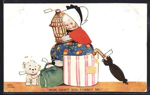 Künstler-AK Mabel Lucie Attwell: Mädchen auf Hutschachtel