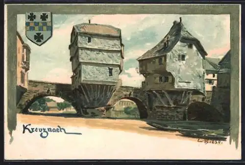 Künstler-AK Carl Biese: Kreuznach, Ortspartie