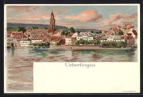 Künstler-AK Carl Biese: Ueberlingen / Bodensee, Blick vom Bodensee zur Stadt