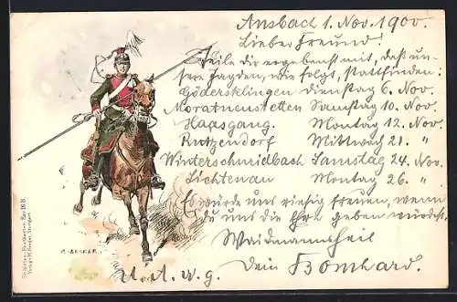 Künstler-AK Carl Becker: Kavallerie-Soldat zu Pferd