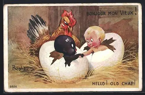 Künstler-AK Right: Kinder schlüpfen aus Eiern