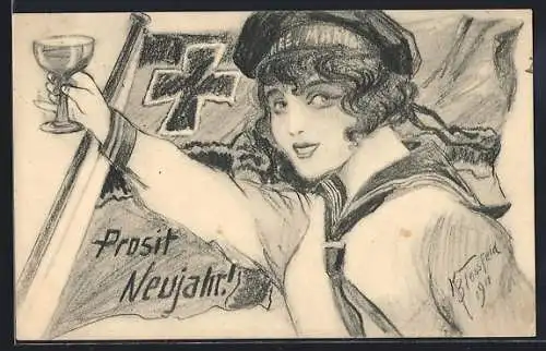 Künstler-AK K. Blossfeld: Frau in Matrosenuniform