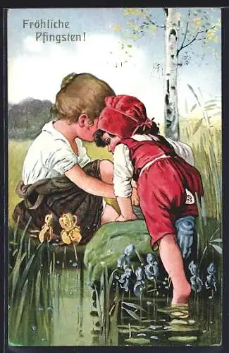 Künstler-AK Maxim Trübe: Kinder spielen am Teich