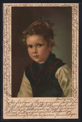 Künstler-AK Mizi Wunsch: Porträt eines kleinen Mädchens, Studienkopf