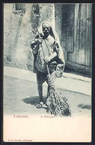 AK Tangier, A Sweeper, arabischer Strassenfeger
