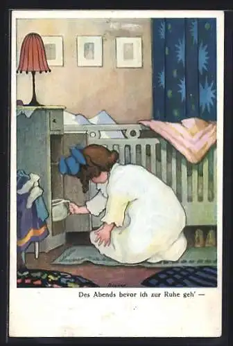 Künstler-AK St. Bender: Mädchen stellt seinen Nachttopf in den Schrank