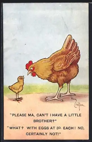 Künstler-AK Reg Carter: Huhn mit einem Küken