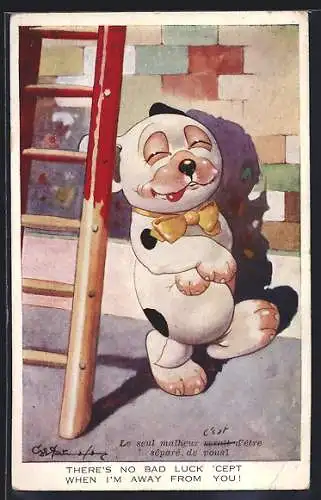 Künstler-AK George Ernest Studdy: Bonzo läuft unter einer Leiter durch