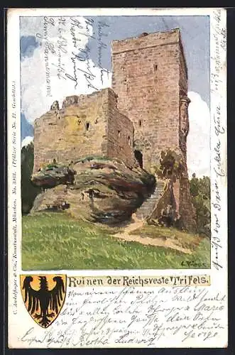 Künstler-AK C.Biese: Trifels, Ruinen der Reichsveste