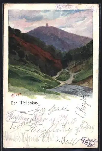 Künstler-AK Carl Biese: Der Melibokus, Blick über die Landschaft