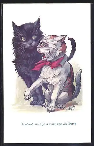 Künstler-AK A. Wuyts: Katze faucht Kater an