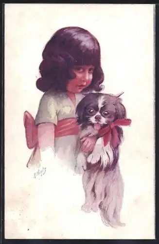 Künstler-AK A. Wuyts: Mädchen mit einem Pekinesen