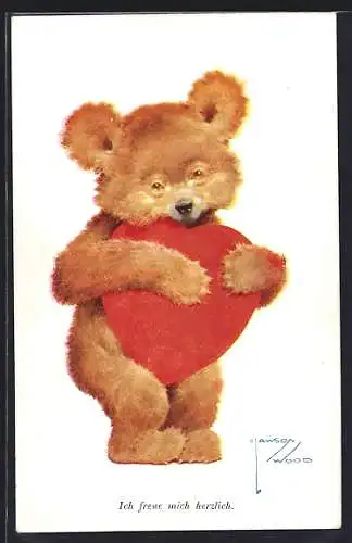 Künstler-AK Lawson Wood: Heartily Yours, Teddy mit Herz