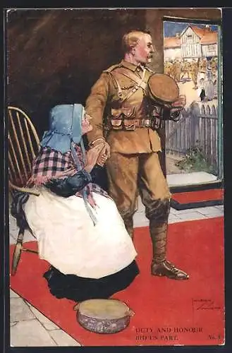 Künstler-AK Lawson Wood: Duty and Honour bid us part, Soldatenabschied