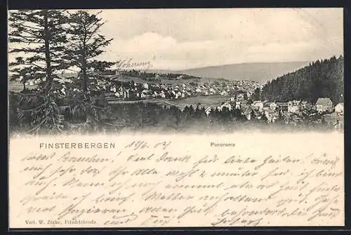 AK Finsterbergen, Panorama mit Kirche