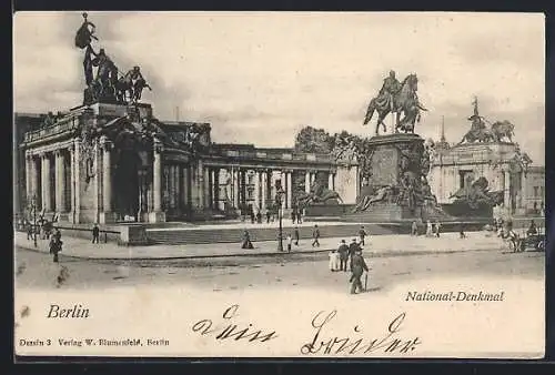 AK Berlin, National-Denkmal mit Passanten und Fuhrwerk