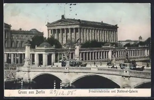 AK Berlin, Friedrichsbrücke und Nationalgalerie, Pferdebahn