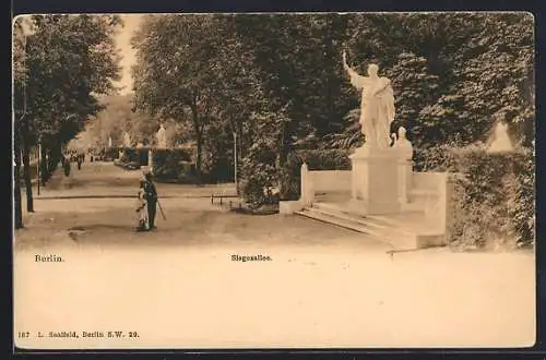 AK Berlin, Tiergarten, Siegesallee mit Skulpturen