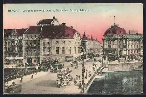 AK Berlin, Weidendammer Brücke und Deutsches Schauspielhaus, Pferdebahnen und Omnibus