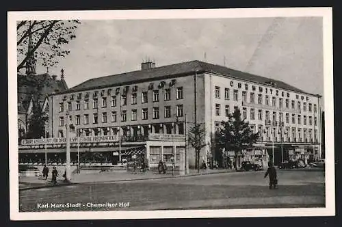 AK Karl-Marx-Stadt, Chemnitzer Hof, Banner 4 Jahre Gesellschaft für Deutsch-Sowjetische Freundschaft