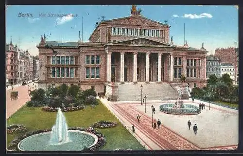 AK Berlin, Kgl. Schauspielhaus mit Denkmal und Springbrunnen, Gendarmenmarkt