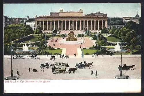 AK Berlin, Kgl. Musem im Lustgarten, Kutschen und Pferdebahn
