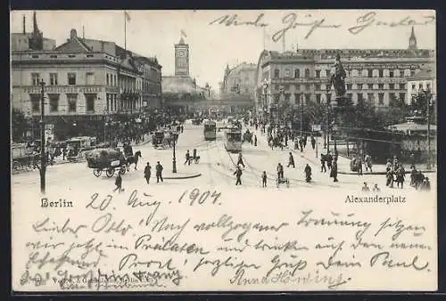 AK Berlin, Blick vom Alexanderplatz zum Roten Rathaus, Strassenbahn