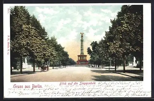 AK Berlin-Tiergarten, Blick auf die Siegessäule mit Fuhrwerk