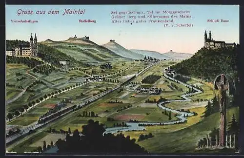 AK Schloss Banz /Maintal, Blick ins Tal mit Vierzehnheiligen und Staffelberg