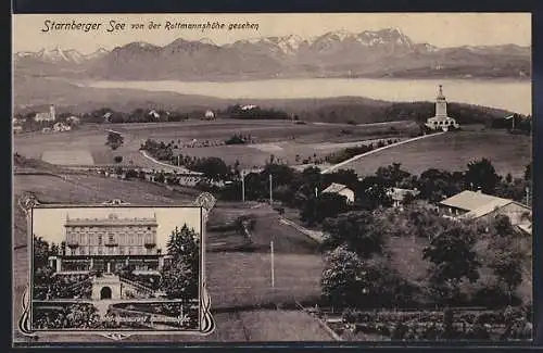 AK Starnberg, Hotel-Restaurant Rottmannshöhe, Blick auf den Starnberger See